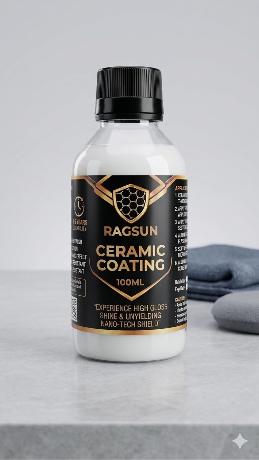 RagSun Ceramic Coating for Cars, 100ML, High Gloss Shine, Nano-Tech Shield, Titanium-Infused Polymer